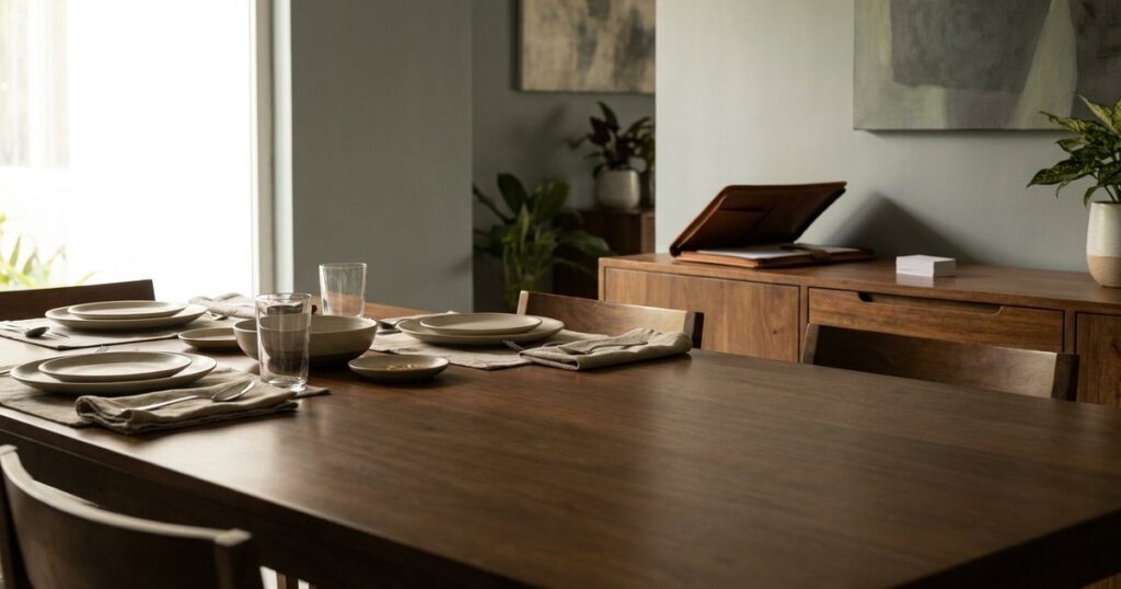 An Indian dining room set for a gathering, subtly hinting at a conversation on angel investing.