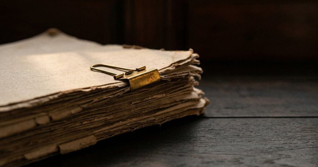 Close-up of Indian legal documents tied with a brass paperclip, relating to angel investment terms and clauses.