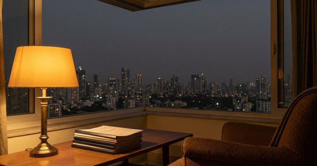 Investment portfolio documents in a Mumbai living room symbolize angel investing in startups over a decade.