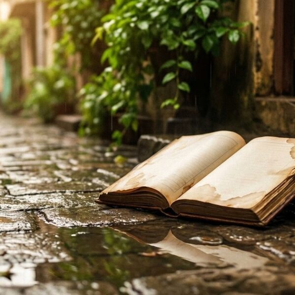 Ledger book on a rainy Indian street reflects the theme of inversion in business failure analysis.