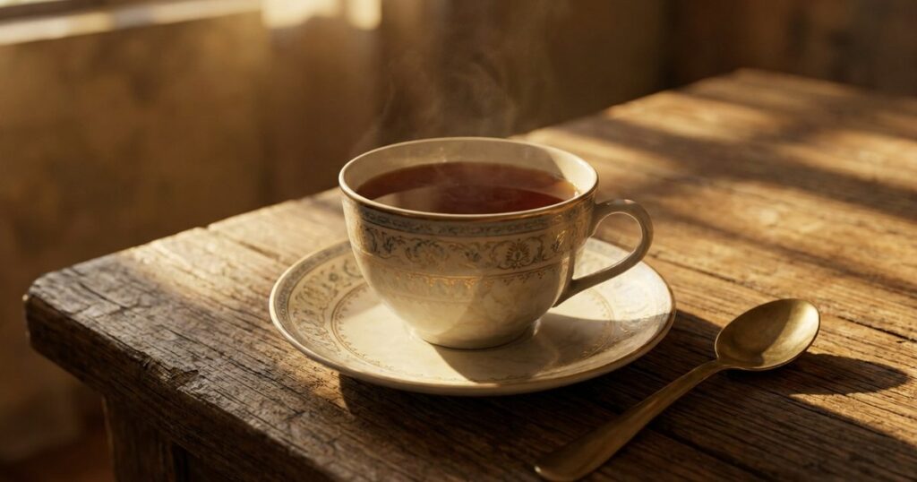 Close-up of a traditional Indian tea set, illustrating an imaginative dialogue between investors in Mumbai.