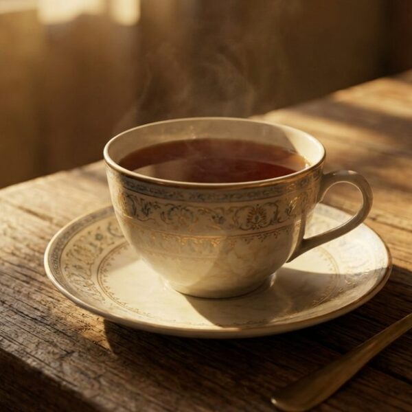 Close-up of a traditional Indian tea set, illustrating an imaginative dialogue between investors in Mumbai.