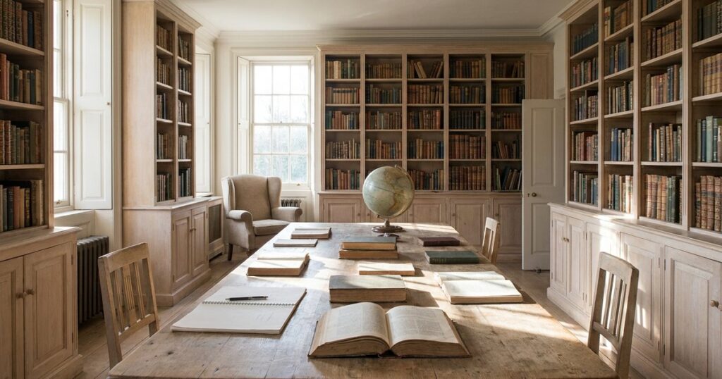 An educational setting with books and a globe, reflecting a discussion on rethinking school education.