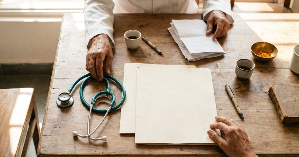 Physician-author connects evidence-based medicine and disciplined investing at a sunlit Indian table