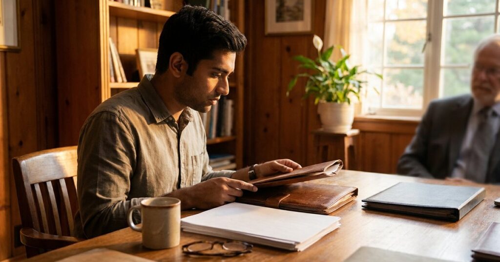 Indian startup founder reviewing fundraising and valuation paperwork after angel tax abolition