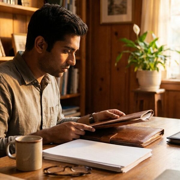 Indian startup founder reviewing fundraising and valuation paperwork after angel tax abolition