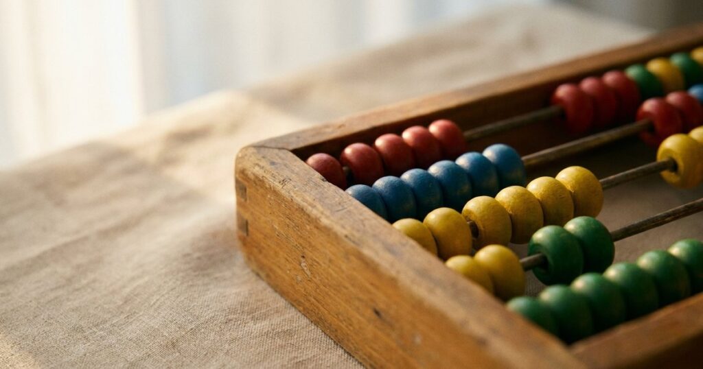 Close-up of a wooden abacus for an article on microschool design principles, highlighting learning tools.
