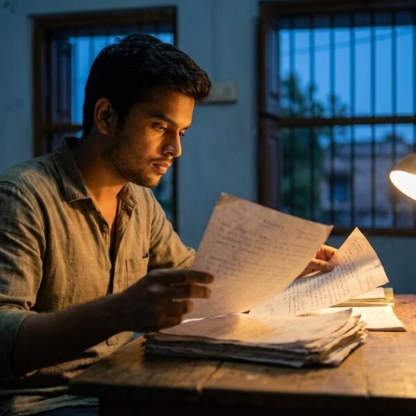 A young graduate organizes resumes by hand, illustrating the thoughtful approach to job applications discussed in the article.