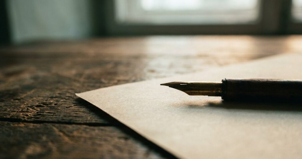 Close-up of an Indian ink pen and parchment symbolizes NLP's impact on communication for Indian business leaders.