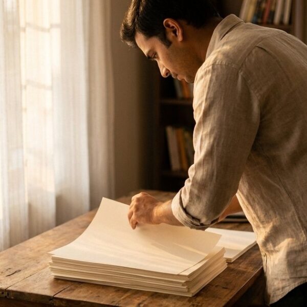 An Indian professional absorbed in task at a wooden desk, reflecting on advanced applications for founders, students, and professionals.