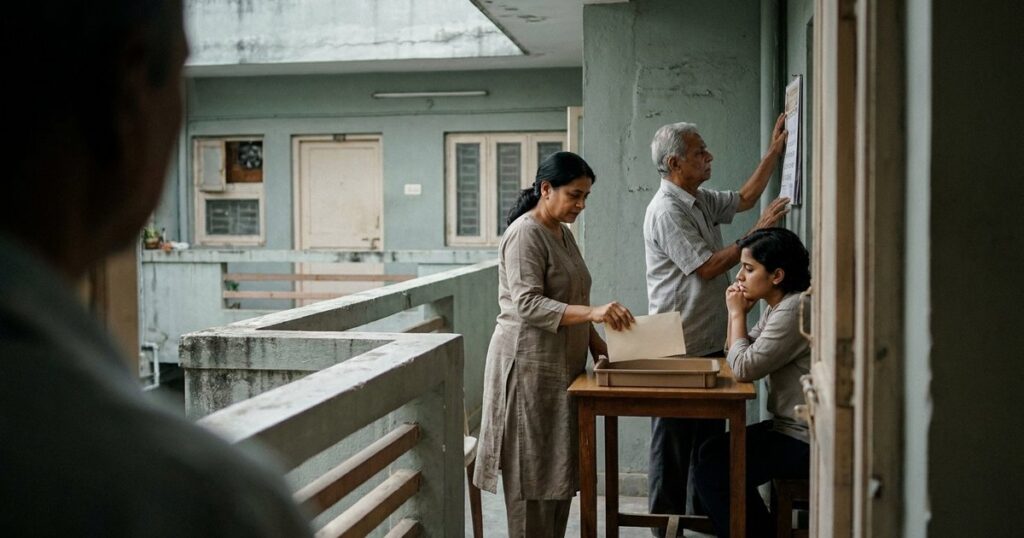 Indian family building a calm, automated personal investment system together in a courtyard.