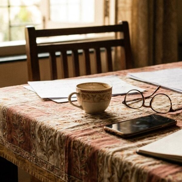 Indian home workspace with personal items, symbolizing a startup founder's early sales efforts before first customer.