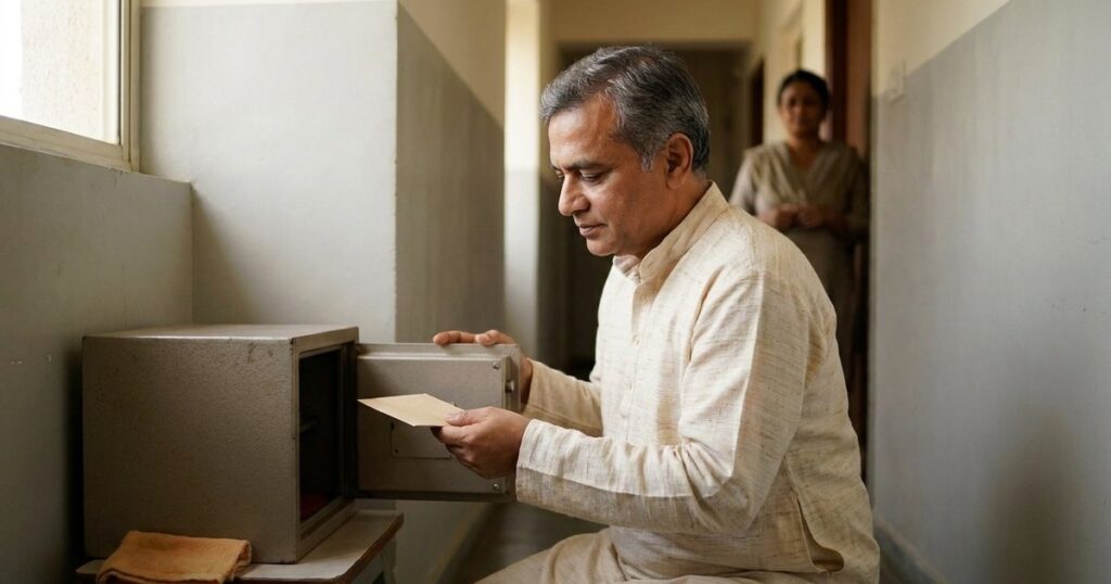 Indian investor securing emergency savings to protect against catastrophic investment losses