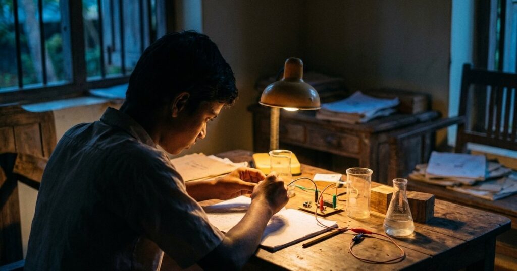 Student engaged in a science experiment, illustrating hands-on learning compared to exams in the article's topic.