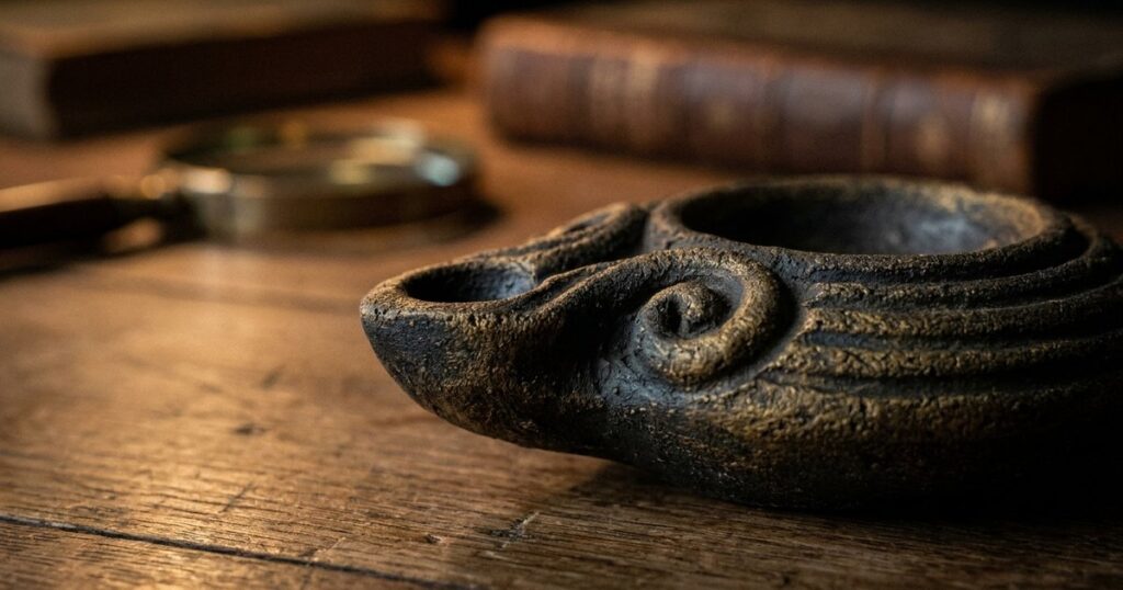 Handcrafted clay lamp on a desk symbolizes lifelong learning's balance of tradition and modernity in education.
