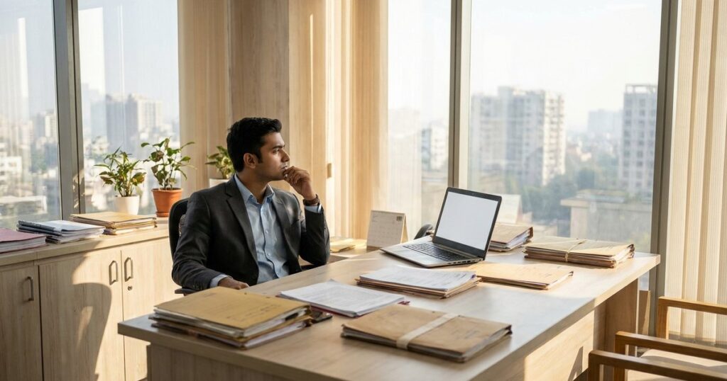 An Indian professional in an office, symbolizing the challenges IAS officers face with vacant posts in India.