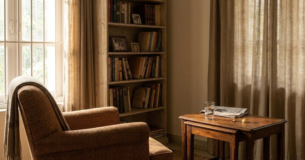 A cozy study room in India with a bookshelf and armchair, highlighting angel investing insights for Indian investors.