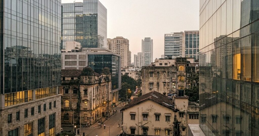 Urban Indian business district at dawn, reflecting on using NLP for effective communication and influence in business.