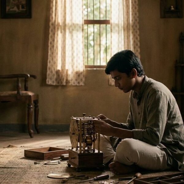 A student absorbed in learning with a mechanical model, reflecting on personalized education beyond traditional schooling.