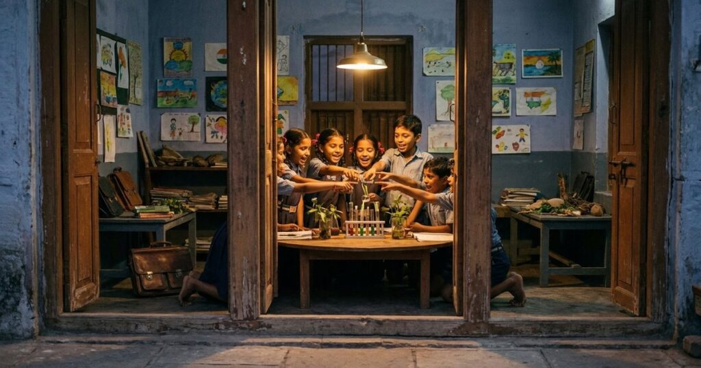 Children in an Indian classroom engage in a lively discussion, aligning with the topic of children's motivation to learn.