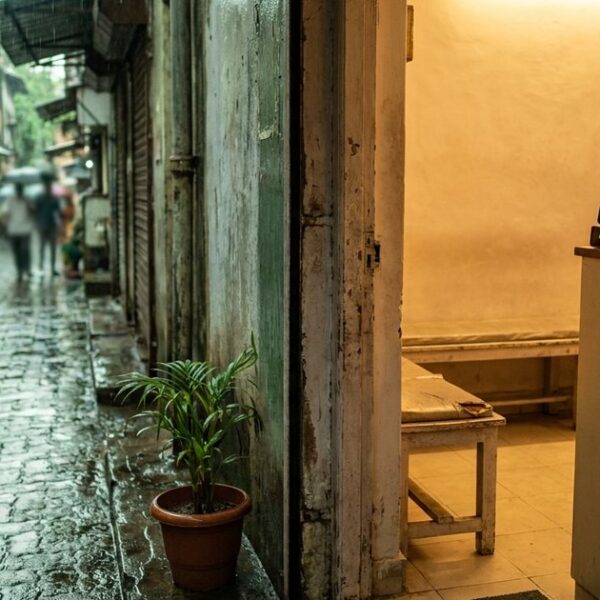 A doorway view into an Indian clinic symbolizes the emotional resilience in IVF and startup journeys.