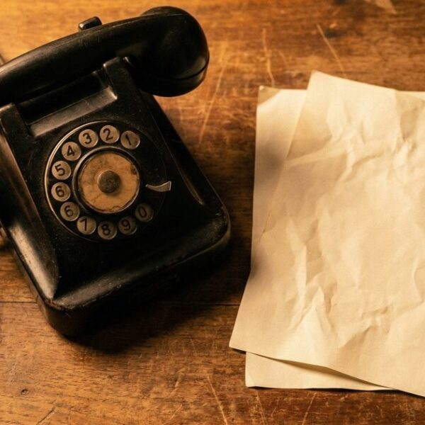 Vintage telephone with blank papers and pen on wooden table, symbolizing early customer call strategies.