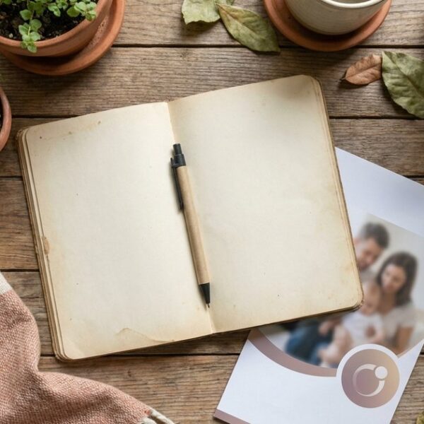 A flat-lay of a notebook and fertility pamphlet, symbolizing fertility journeys and educational reform challenges.