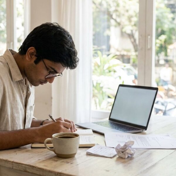 A young Indian founder focused on work, highlighting the importance of passion over polished presentations in startups.