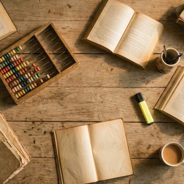 An overhead view of a cluttered table in an Indian home, symbolizing the balance between tutoring and self-directed learning.